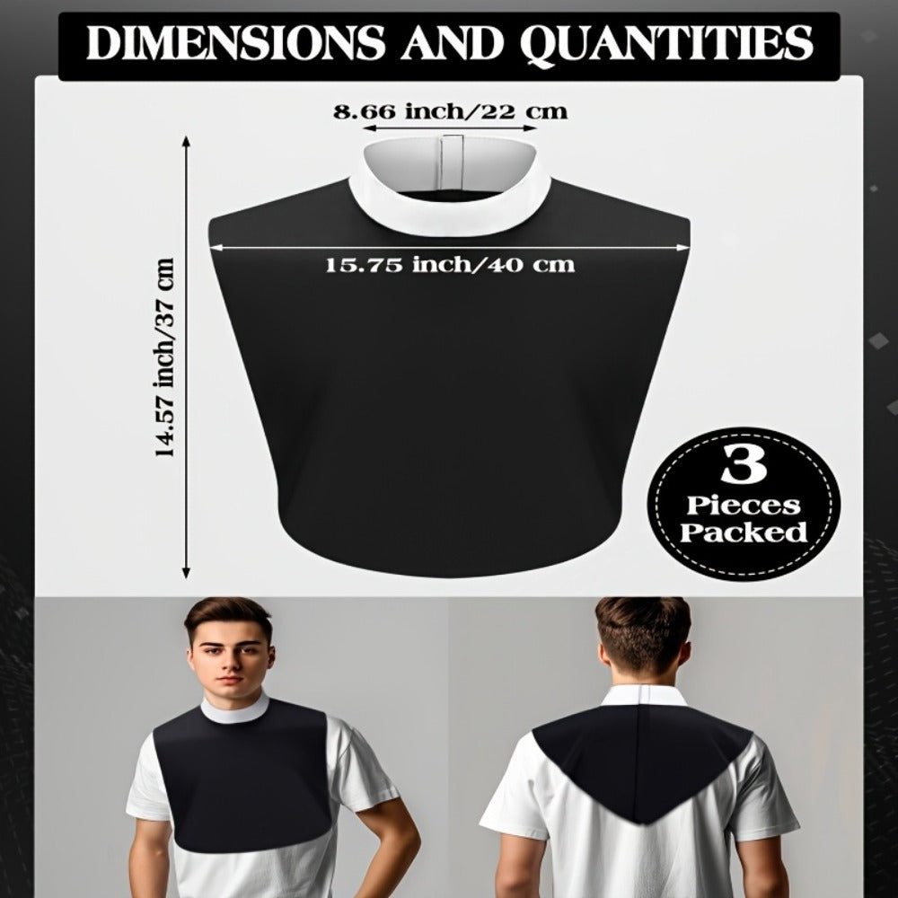 Unisex Priest Collar 3-Piece Set, Clergy Tab Collar, Black Dickey Neck Band for Halloween & Theater