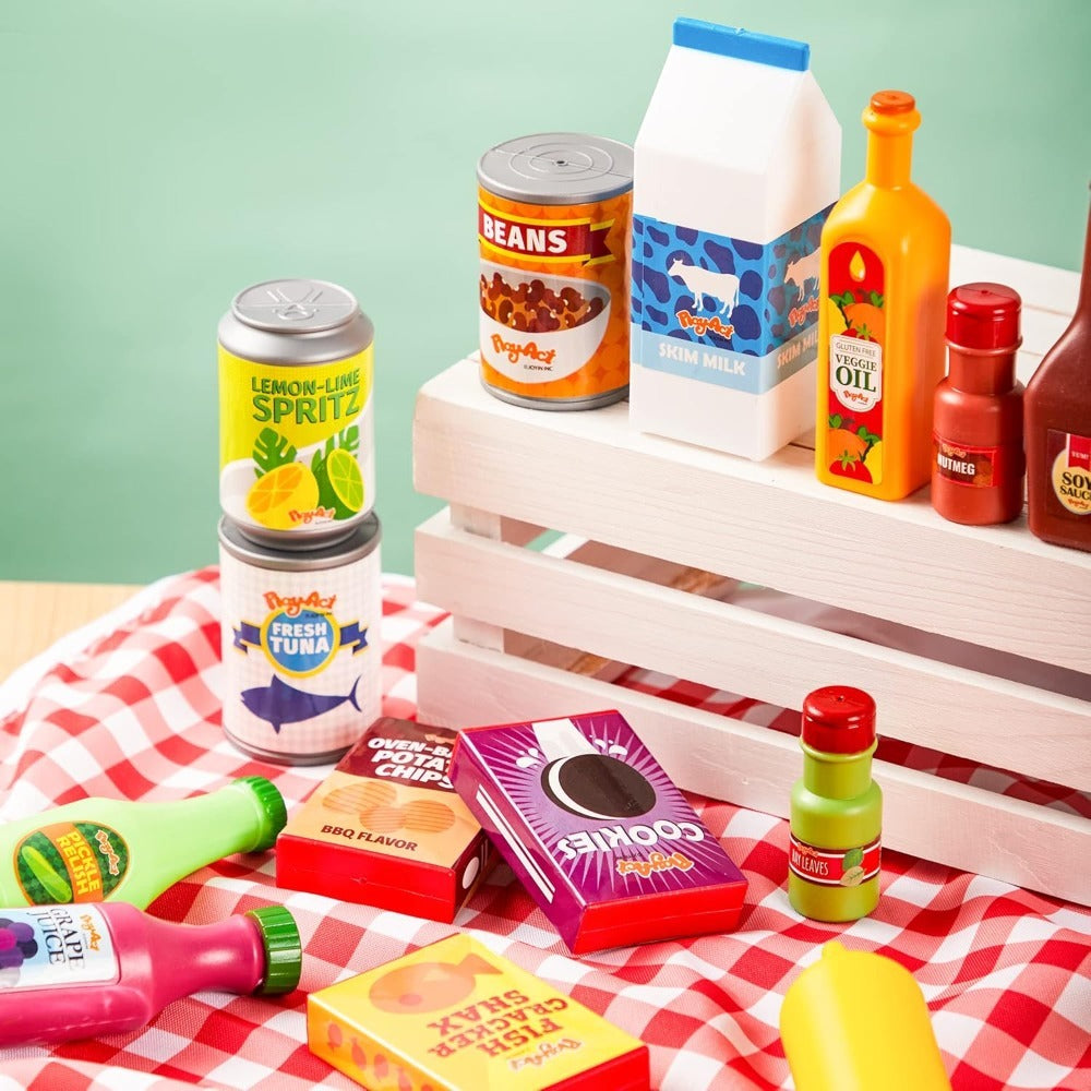 Play Food Grocery Can Set, 30 Pieces for Pretend Kitchen Play