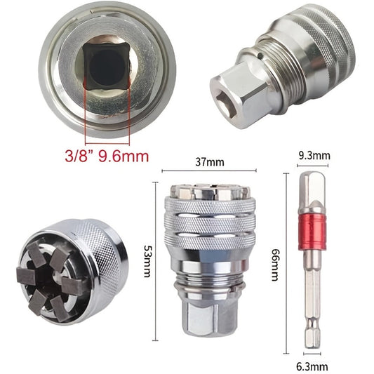 Adjustable Universal Socket Adapter, 10–19 mm Hex Fasteners, 3/8-Inch Drive