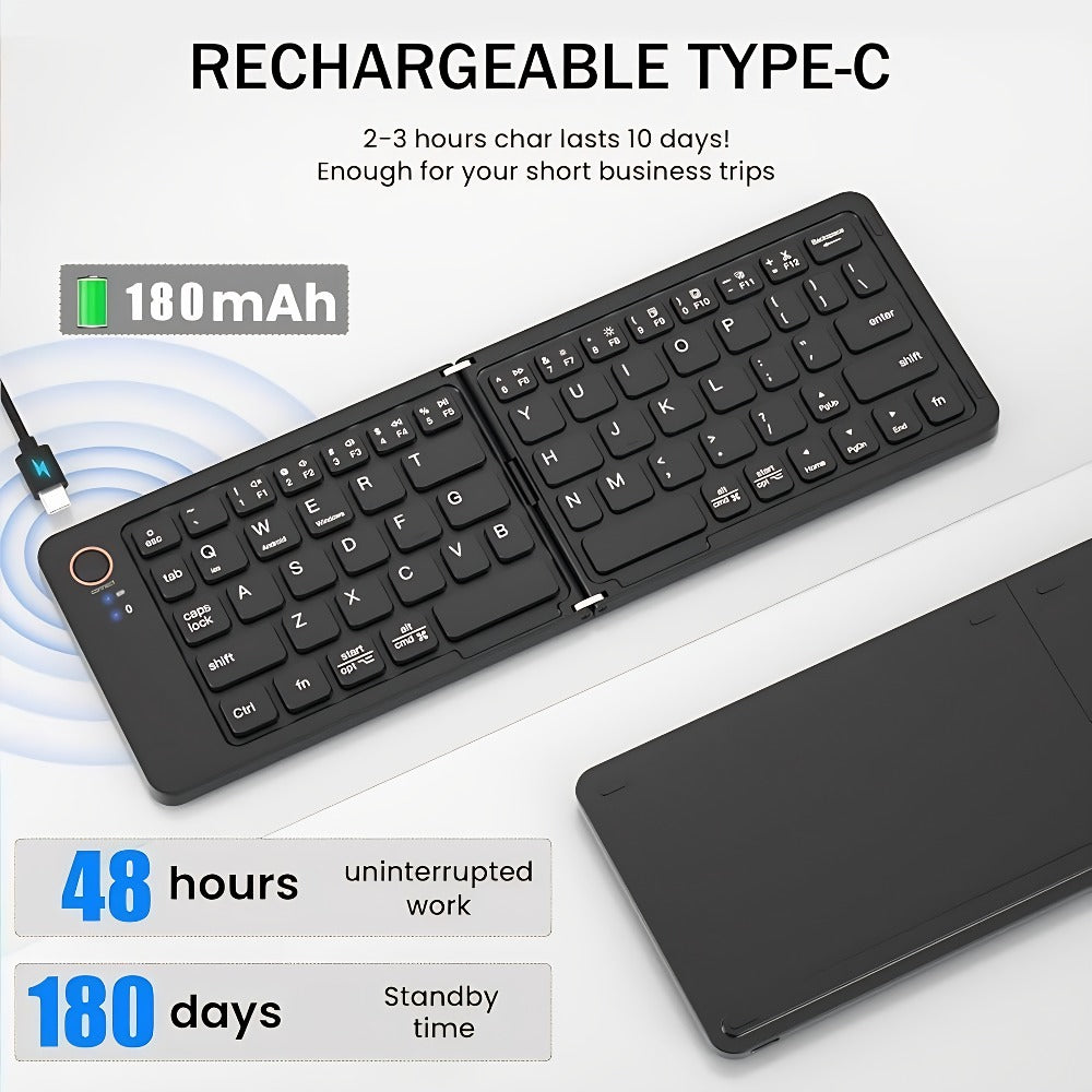 7.3mm Ultra-Slim Magnetic Wireless Keyboard Rechargeable Foldable Compact Bluetooth Keyboard with Media Hotkeys for Computer Desktop PC Laptop Smart TV iOS Android Windows