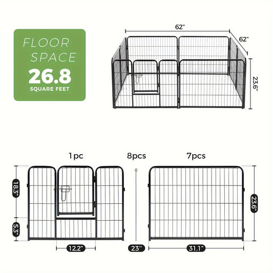 Metal Dog Playpen with Door, 8 or 16 Panels and 24, 32, or 40-Inch Heights
