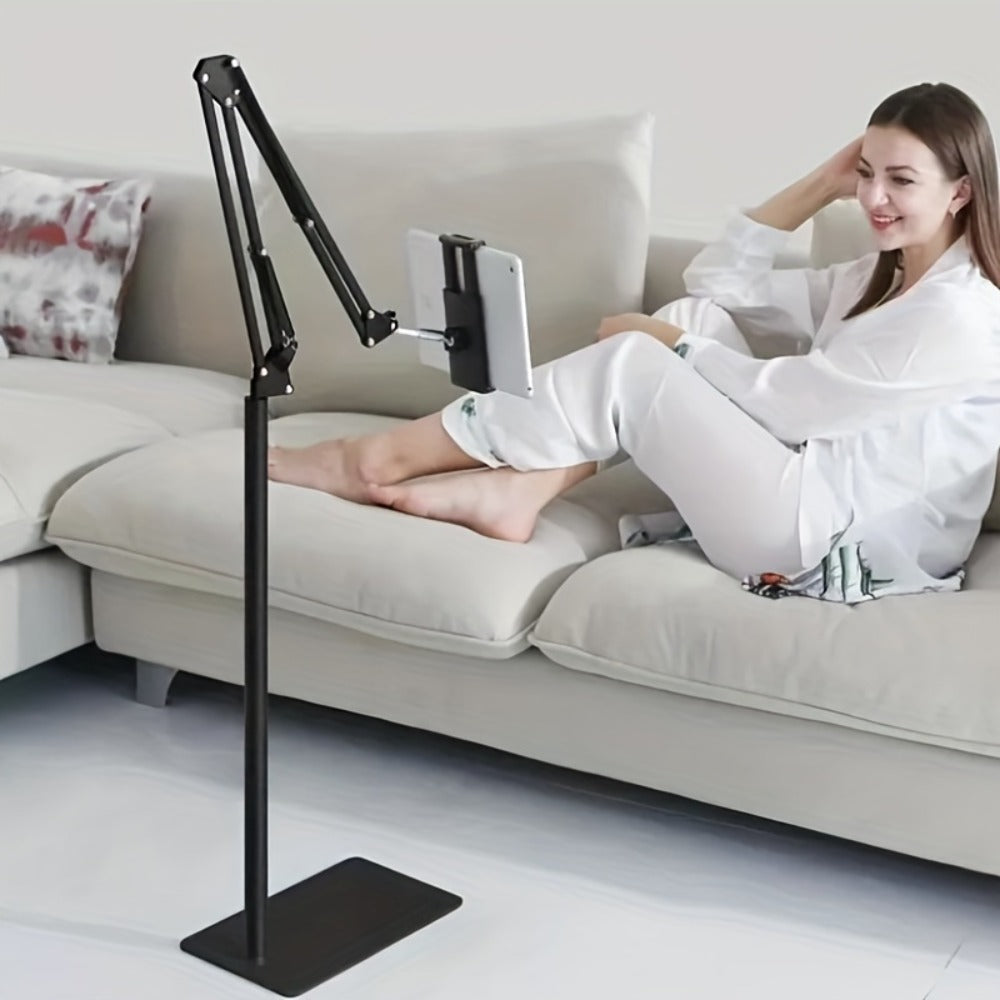 Floor Stand Phone Tablet Holder 68.9 Inch Flexible Gooseneck Lazy Bracket with 360° Rotating Head Foldable Adjustable Arm for Bed Sofa Desk Live Streaming Video Calls Hands Free Mount