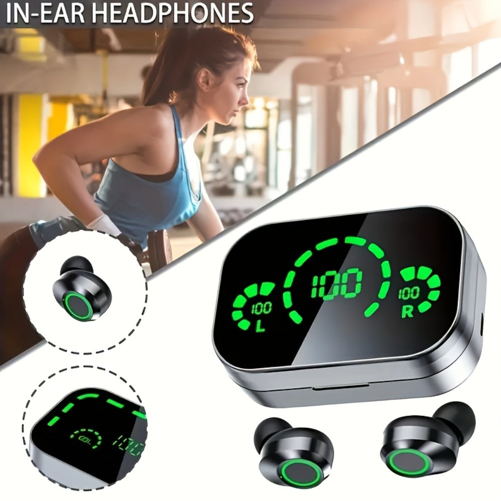 YD03 Digital Display Charging Case Wireless Earbuds, IPX4 Waterproof HD Stereo Touch Control Type-C, Comfortable In-Ear Sport Earphones for Sports Music Gaming Work iPhone Android