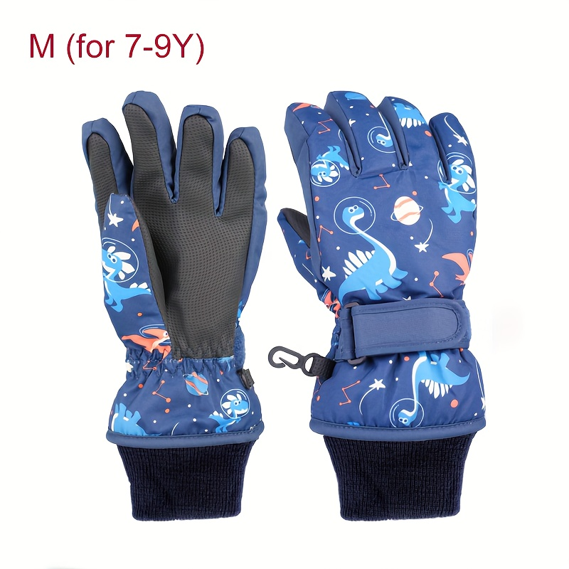 Kids Ski Gloves Winter Plus Velvet Warm – Boys & Girls Snow Play Gloves Ages 4-13, Windproof Polyester with Plush Lining, Sizes M (7-9Y) & L (9-13Y), Navy Blue, Black & Pink