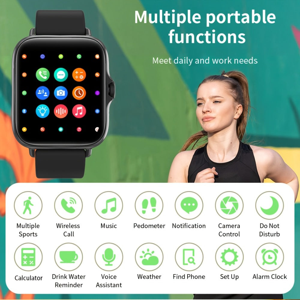 Large Screen Smartwatch with Wireless Calling & Message Alerts, Full Touch HD Display, Heart Rate Blood Oxygen Sleep Stress Monitor, Activity Tracker Multiple Sport Modes, Compatible with iPhone & Android – Black Pink Gold Silver