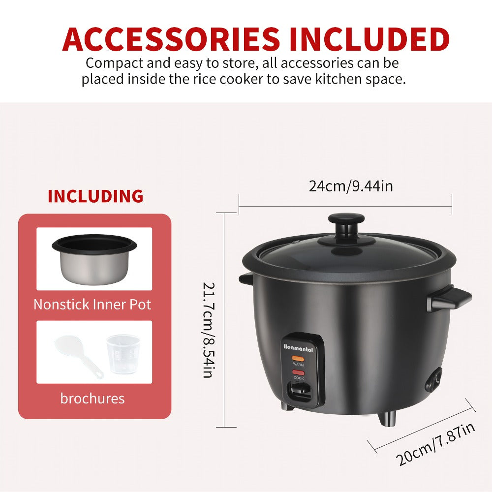 Rice Cooker & Yogurt Maker 3-Cup Nonstick – 1.5Qt Multicooker with Auto Keep Warm, One-Touch Operation, Stainless Steel Inner Liner & Steamer for Grain, Oatmeal & More