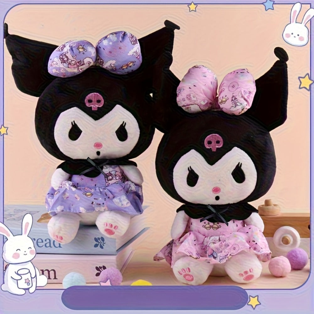 Kuromi Plush Doll, Gothic Kawaii Design with Skull Embroidery, Purple or Pink