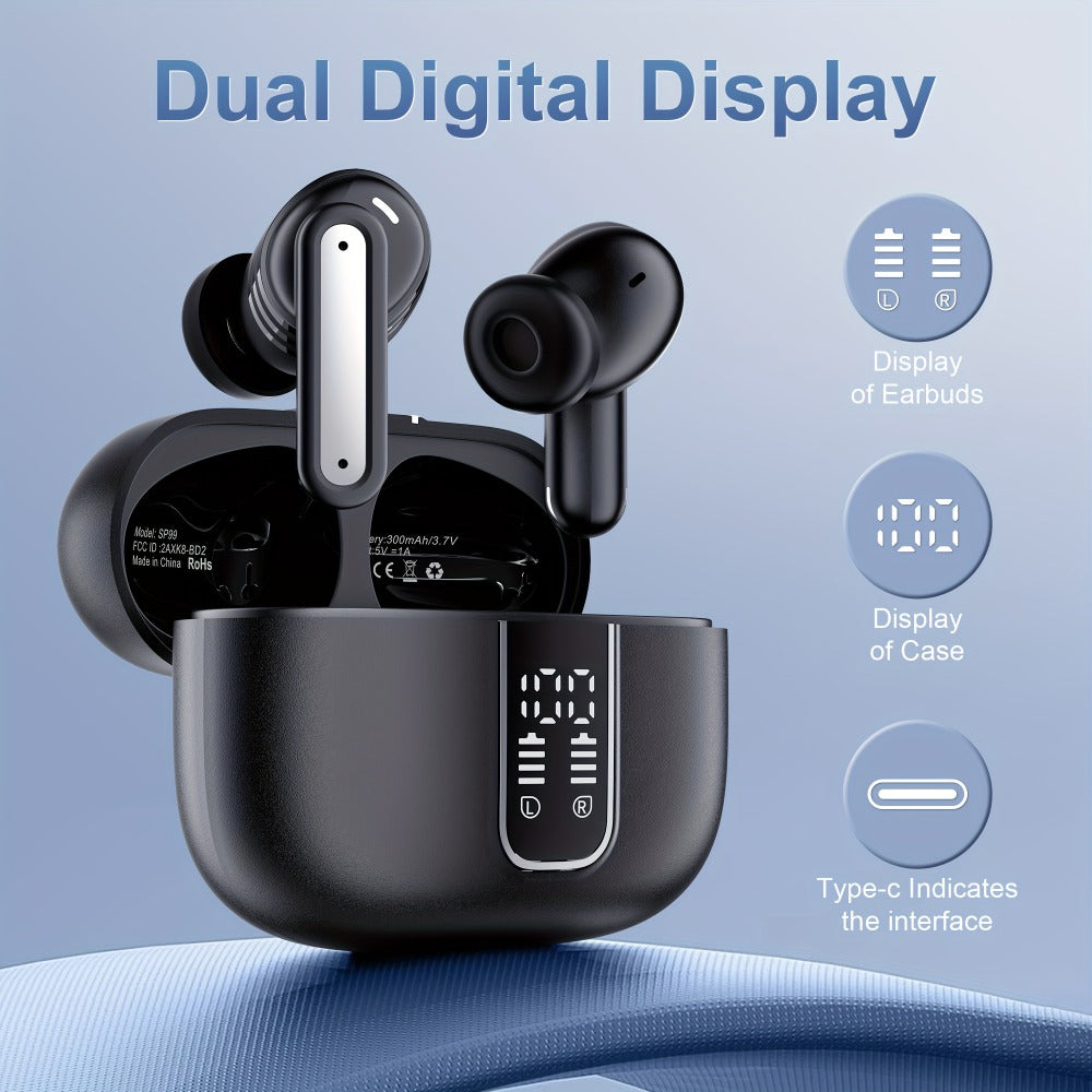 ENC Sports Wireless Earbuds ANKRIYUL Stereo Headphones Environmental Noise Cancellation Charging Case Compatible Smartphone Laptop TV Music Calls Earphones Black