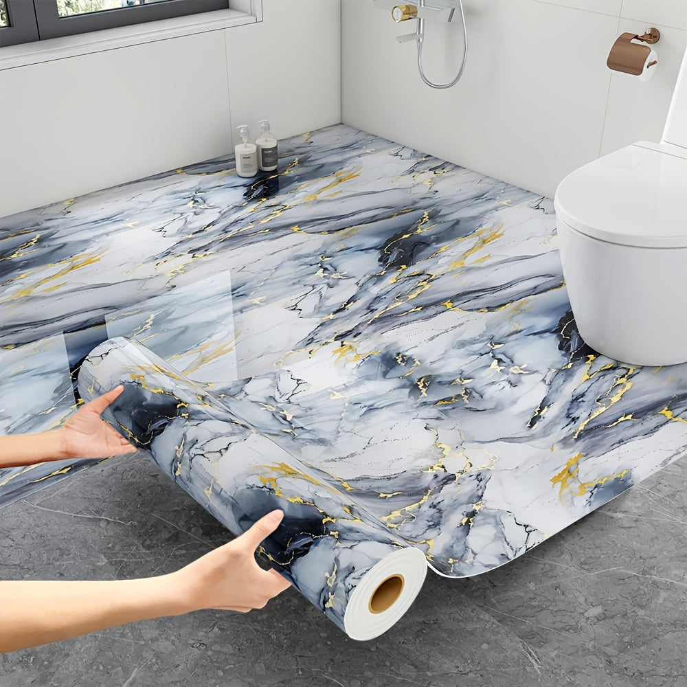 Peel and Stick Floor Tile Sticker 15.7"x118" Self-Adhesive Marble Pattern Vinyl Roll – 3mm Thick Removable Flooring for Kitchen Backsplash, Bathroom, Shower Room & Home Renovation