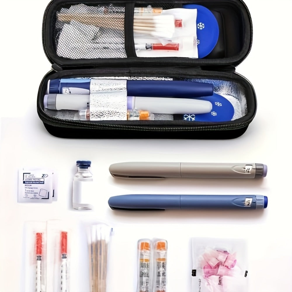 Insulin Travel Case with Temperature Monitor 2 TSA Approved Ice Packs Portable Diabetic Bag for Insulin Pens Syringes Medication Diabetes Essentials Blue Green Black
