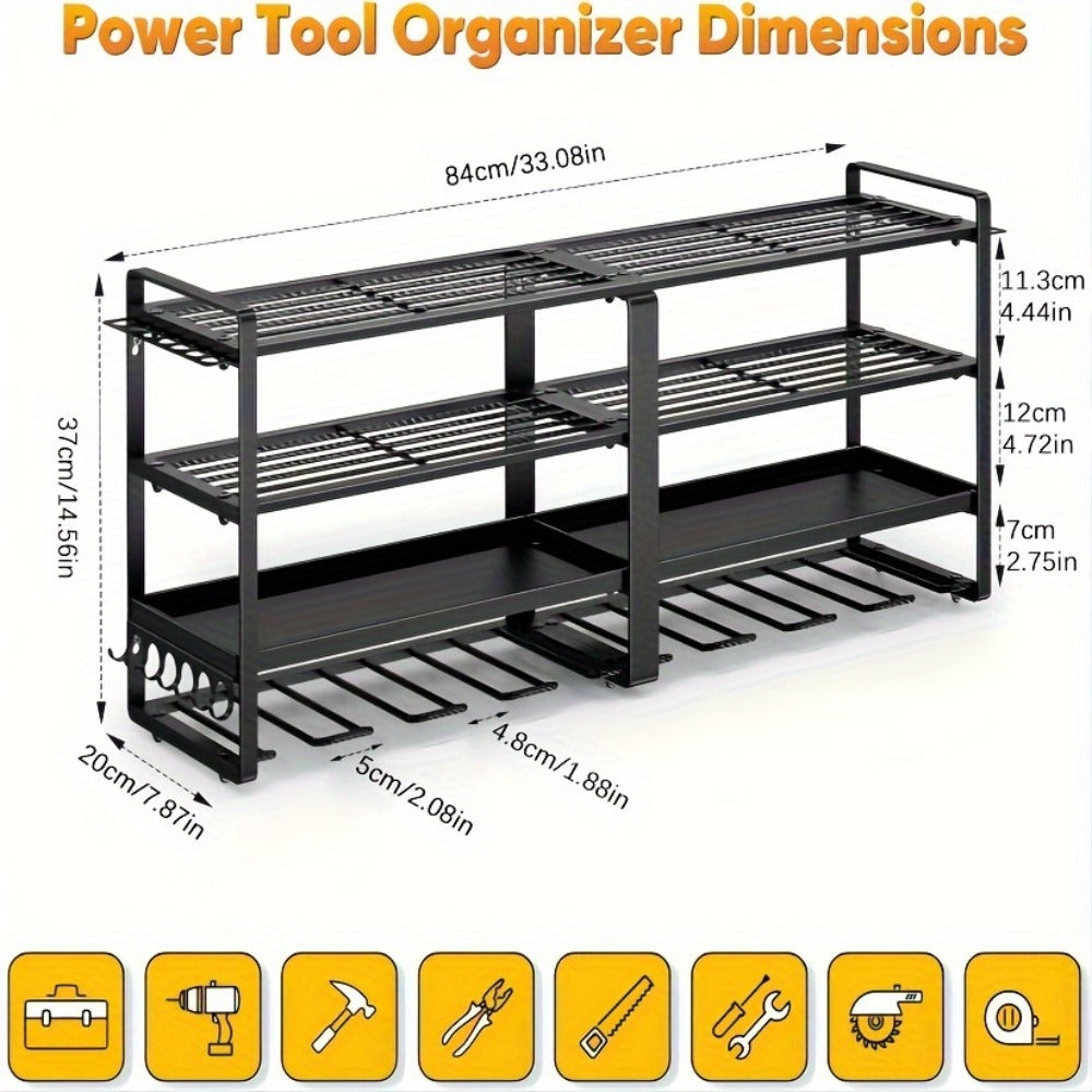 Wall Mounted Power Tool Organizer Rack – Heavy Duty Metal Drill Holder with 2/3/4 Layer Floating Shelf | Garage Tool Storage for Cordless Drills, Screwdrivers & Power Tools | No Electricity Needed