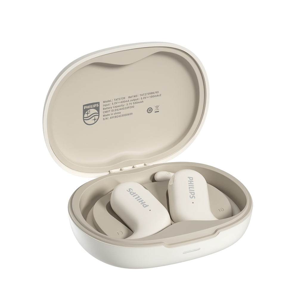 Philips TAT2739 Open Air Earbuds Wireless Bluetooth 5.3 Ear Hook Headphones with Wireless Charging Case – Non In-Ear Open-Back Design, Type-C, Tech Gift for Men Women