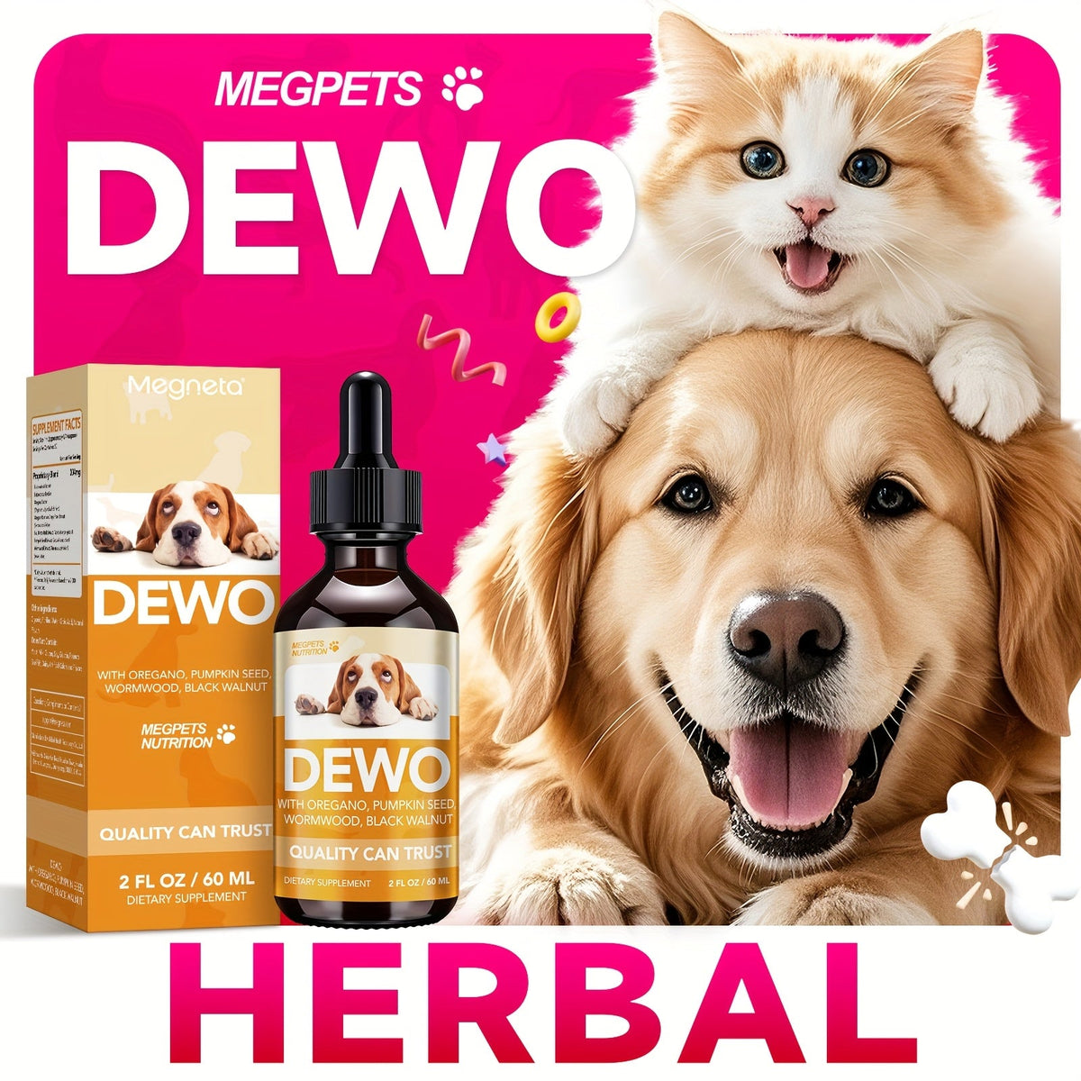 Pet Intestinal Cleanse Drops – Natural Herbal Supplement for Dogs & Cats with Wormwood & Black Walnut, Gut Health & Flora Balance Support, 2 fl oz