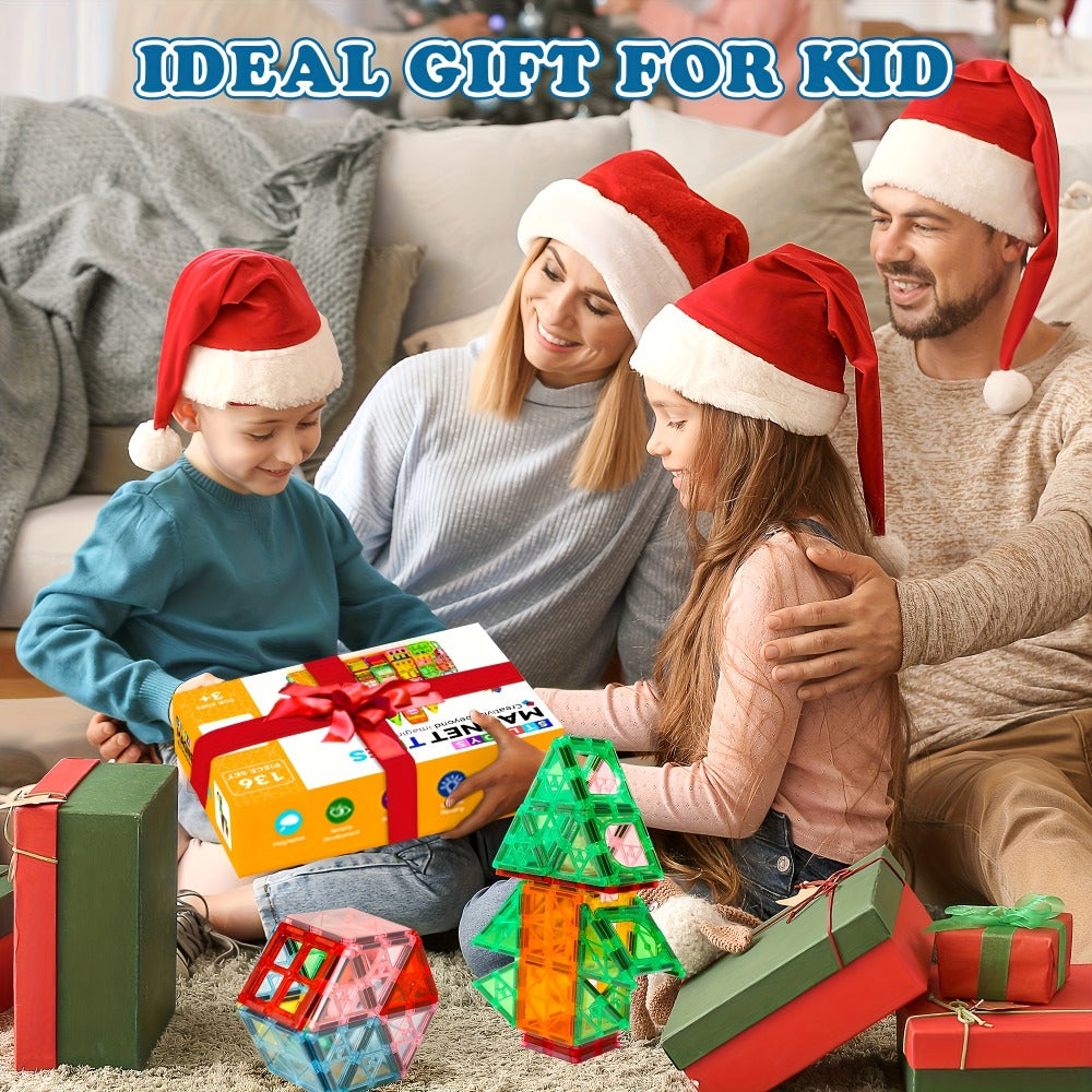Clear Magnetic Tiles Building Set for Kids, 3D Magnet Blocks in 80, 106, 136 or 205 Pieces, Ages 3+