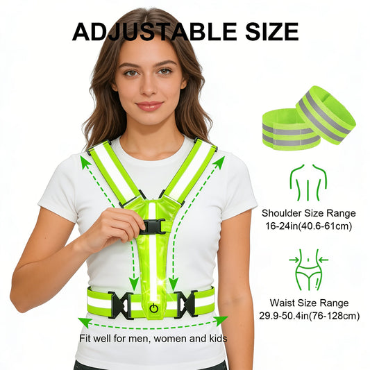 Reflective Running Vest Sets with LED Light-Up Vest and Wristband Options