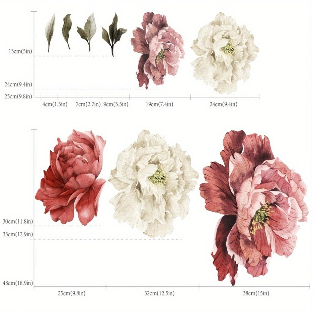 Peony Flower Window Glass Sticker – Anti-Collision Waterproof Decorative Glass Film, European Floral Wall & Window Decal for Home Decor, 17.7 x 47.2 Inches (2 Styles)