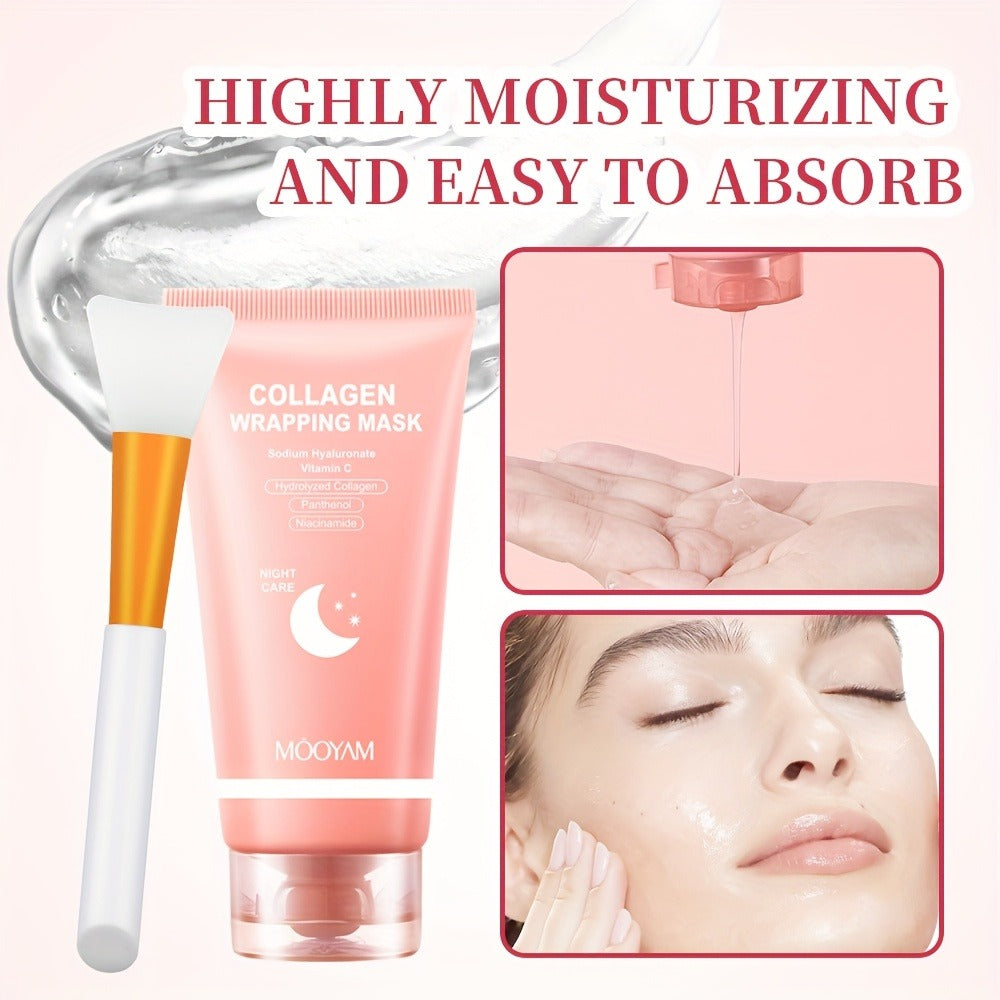 Collagen Night Mask Korean Skincare – Gel Face Mask with Applicator Brush, Hydrolyzed Collagen, Niacinamide, Vitamin C & Hyaluronate for Hydration & Plumping, Paraben-Free, 80g (MOOYAM)