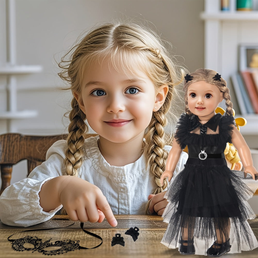 Black Tulle Halloween Dress and Bow Set for 16-18 Inch Dolls