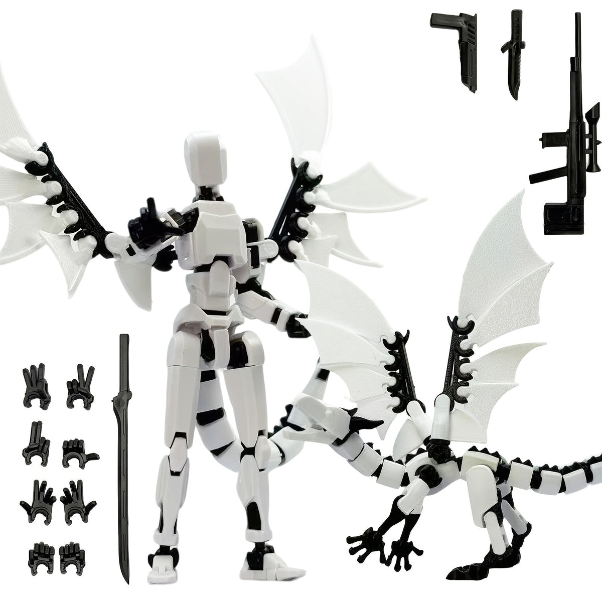3D Printed Dragon Figurine 2-Piece Set – Articulated Flying Dragon with Movable Wings Poseable Fantasy Sculpture 4 Colors Desk Decor Gift for Gamers Adults Kids