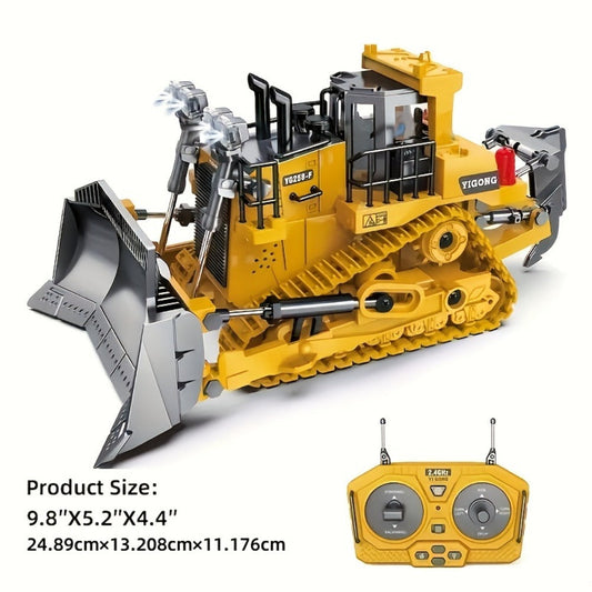 RC Bulldozer – 9-Channel 2.4GHz Remote Control Construction Vehicle with Alloy Metal Cover, Yellow