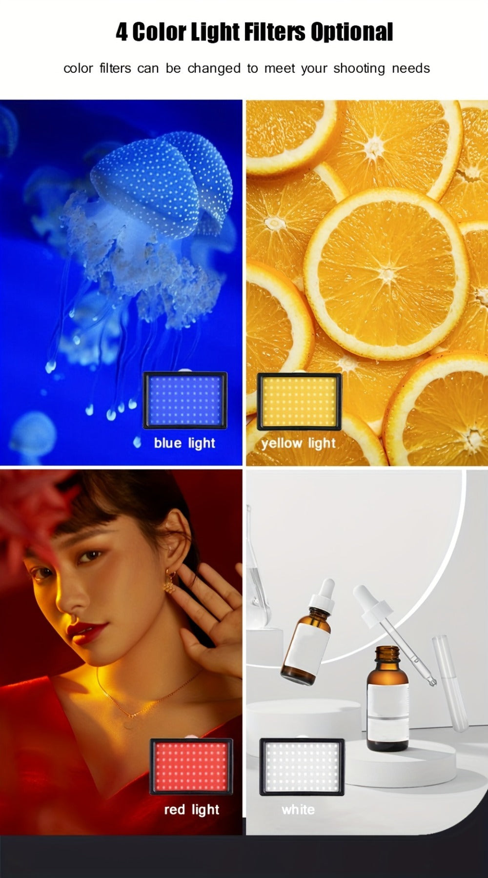 LED Video Light Panel 5600K Dimmable Photography Lighting Kit with Adjustable Tripod Stand & 4 Color RGB Filters for Vlogging Streaming Studio Table Top Photo Video Shooting Content Creator