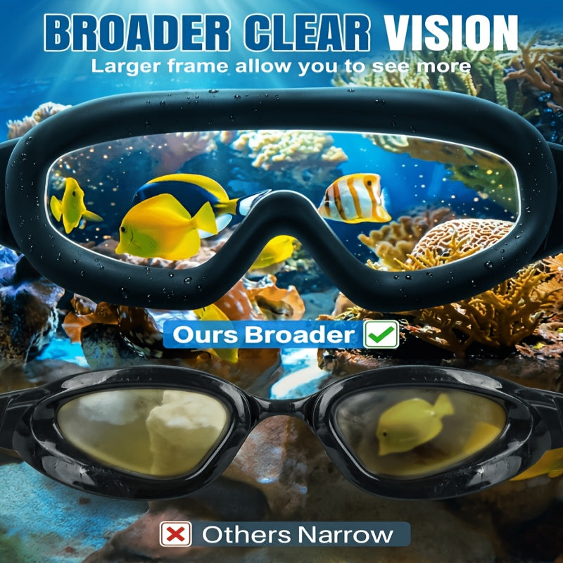 Anti-Fog Swimming Goggles Wide View UV Protection Swim Goggles for Adults Men Women Youth - Mirrored Lens with Earplugs Nose Clip for Triathlon Pool Open Water Training