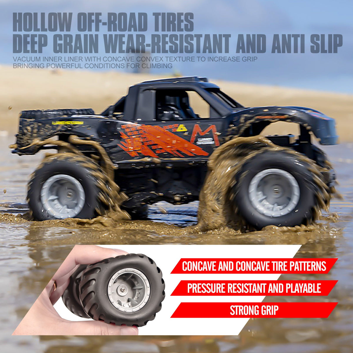 Amphibious RC Car 1:16 Scale 4WD, Waterproof Monster Truck or Pickup, 2 Batteries
