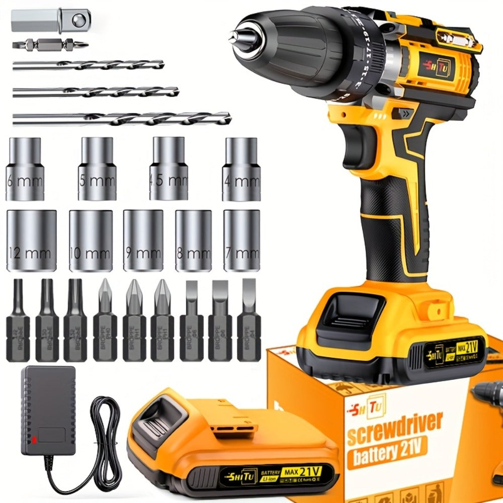 21V Cordless Drill Brushless Impact Wrench Multifunctional – Lithium Battery, Quick Charger, Variable Speed, Tighten Screws & Bolts, Compact Power Tool for Home, Car Repair & DIY – Multiple Battery & Bundle Configurations