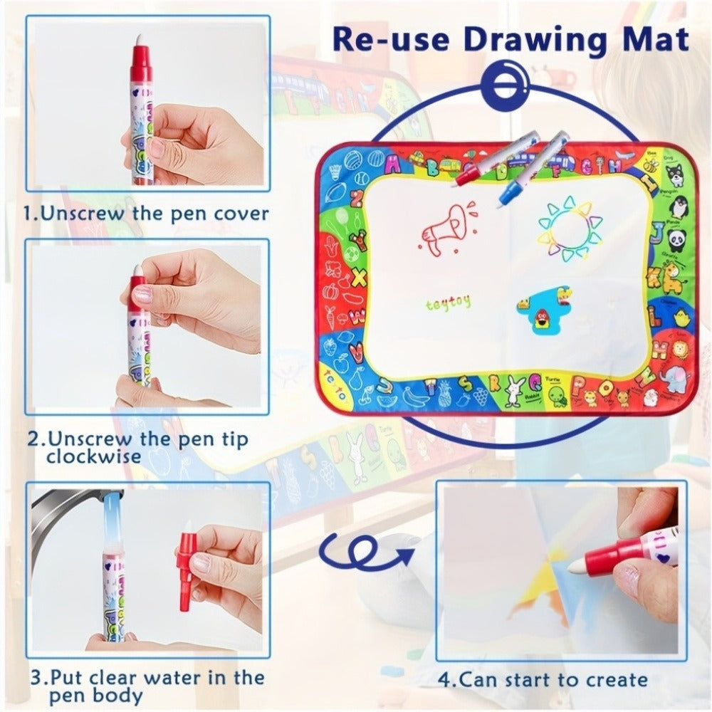 Water Doodle Mat for Toddlers Kids with 2 Water Pens – Reusable Mess-Free Large Drawing Pad Non-Toxic BPA-Free Educational Art Toy Gift for Boys Girls Ages 2-8 Birthday Christmas Easter