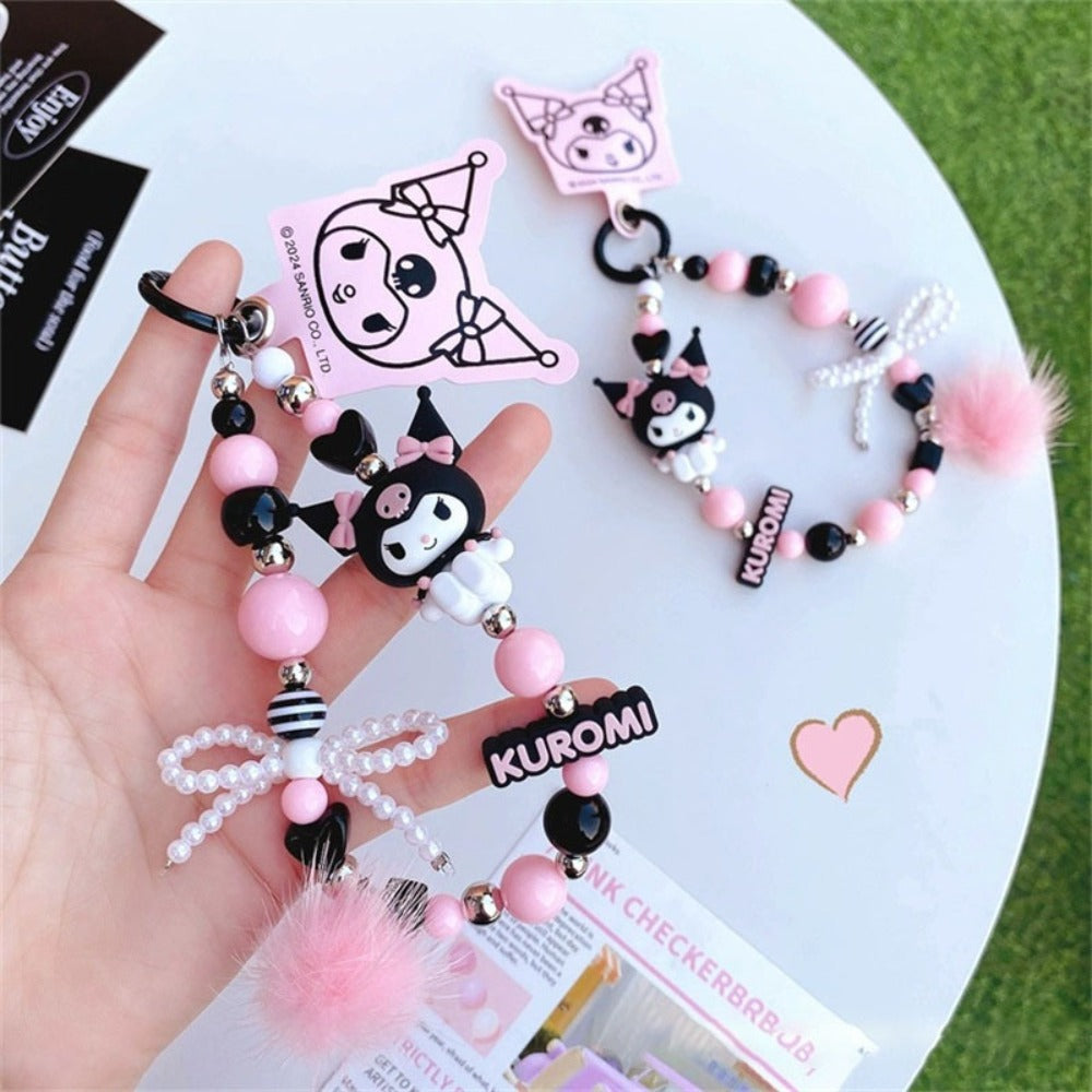 Kawaii Beaded Phone Chain Keychain Sanrio Kuromi My Melody Anime Backpack Pendant – Cute Mobile Strap Charm Accessory Gift for Girls Teens Anime Fans Collectors