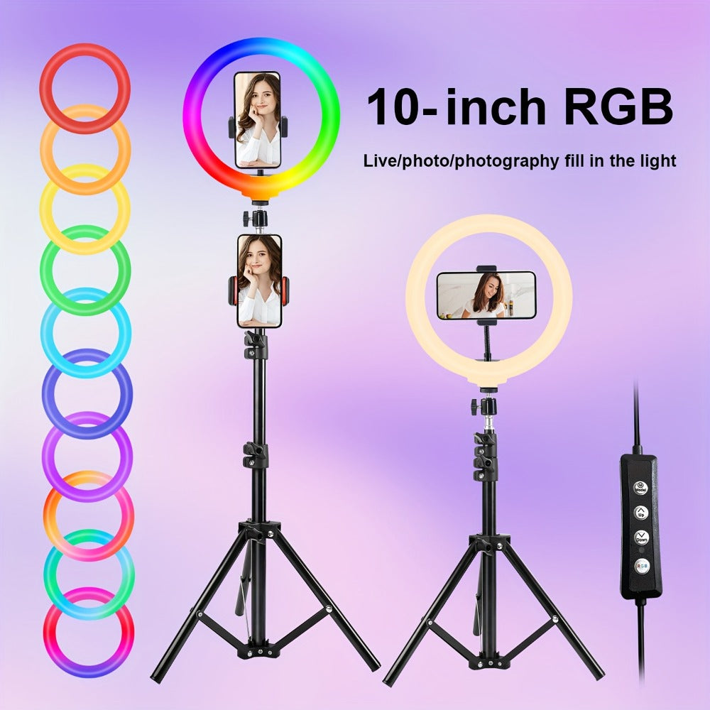 Selfie Ring Light 10/12 Inch with 42-Inch Retractable Tripod Stand | USB Powered, Cold Shoe Mount, Compatible with Smartphone, Camera & Webcam for YouTube, Instagram, TikTok & Live Streaming