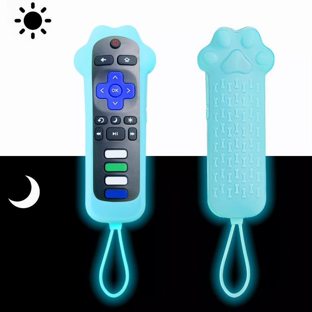 Dog Paw Silicone Remote Control Case Glow in the Dark – Cute Luminous Green Protective Cover for TCL Hisense Roku Remote, Anti-Slip Anti-Drop Soft Sleeve, Fun TV Accessory Gift for Pet Lovers Kids