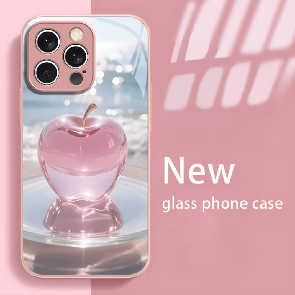 Pink Metallic Tempered Glass iPhone Case Slim Shockproof Cover - Compatible with iPhone 17 Pro Max 17 Air 17 Pro 16 Pro Max 16 Pro 16 Plus 16 16e 15 Pro Max 15 Pro 15 Plus 15 14 Pro Max 14 Pro 14 13 12 Series