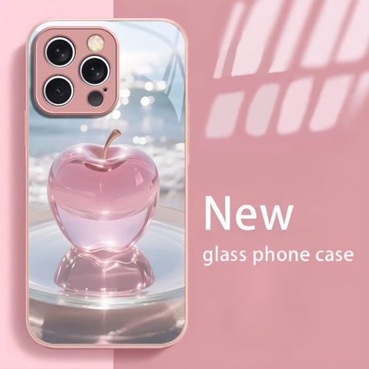 Pink Metallic Tempered Glass iPhone Case Slim Shockproof Cover - Compatible with iPhone 17 Pro Max 17 Air 17 Pro 16 Pro Max 16 Pro 16 Plus 16 16e 15 Pro Max 15 Pro 15 Plus 15 14 Pro Max 14 Pro 14 13 12 Series
