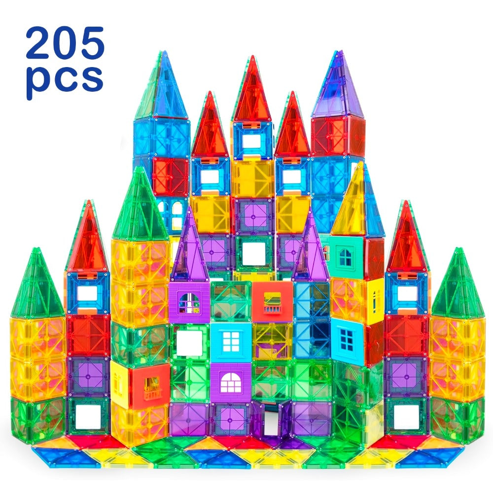 Clear Magnetic Tiles Building Set for Kids, 3D Magnet Blocks in 80, 106, 136 or 205 Pieces, Ages 3+