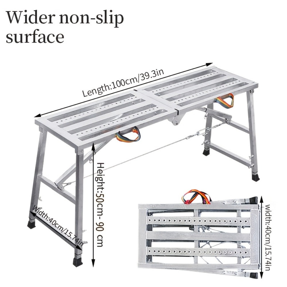 Folding Scaffold Step Stool Adjustable Height 39-79" Portable Steel Work Platform 1300 lb Capacity for Home Renovation Painting Car Washing RV Cleaning