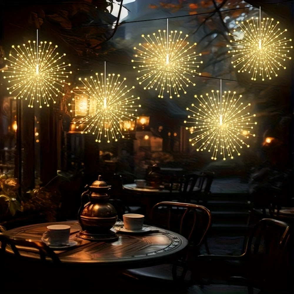 Solar Starburst Lantern Fairy Lights Outdoor 5 Pack 450 LED - Remote & Timer, 8 Modes, Adjustable Brightness, Pure Copper Wire, Waterproof for Yard, Garden, Patio, Wedding & Christmas Decor