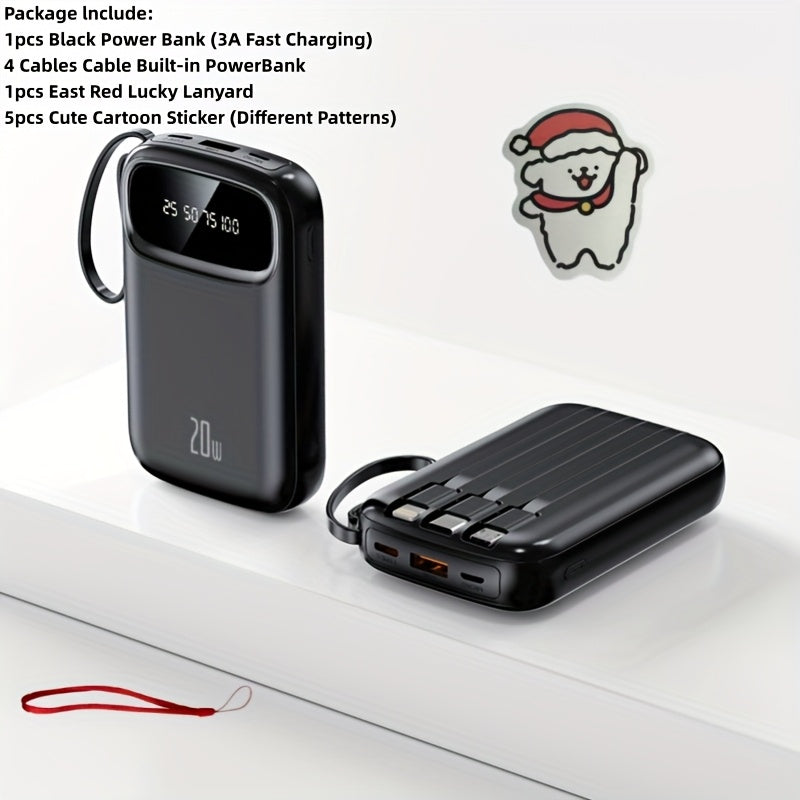 Portable Charger 10000mAh with Built-In 3 Cables Lightning USB-C Micro-USB 22.5W Super Fast Charging Cute Cartoon Mini Power Bank for iPhone Android Travel Backup Battery – Purple Black Red White