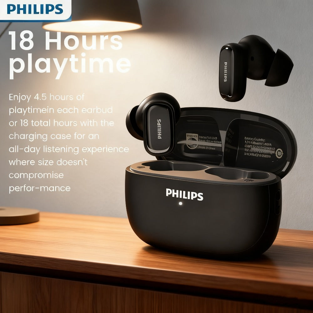 Philips TAT2569 Noise Cancelling Wireless Earbuds Touch Control USB-C Fast Charging 5H Playtime True Wireless Headphones Compatible iOS Android Black Blue White