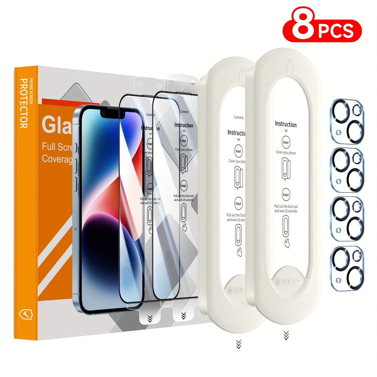 9H Tempered Glass Screen Protector for iPhone 8-Pack with Alignment Tool – 4 Screen + 4 Camera Lens, HD Clear, Bubble-Free, Case Compatible, iPhone 16 Pro Max / 15 / 14 / 13 / 12 / 11 Series