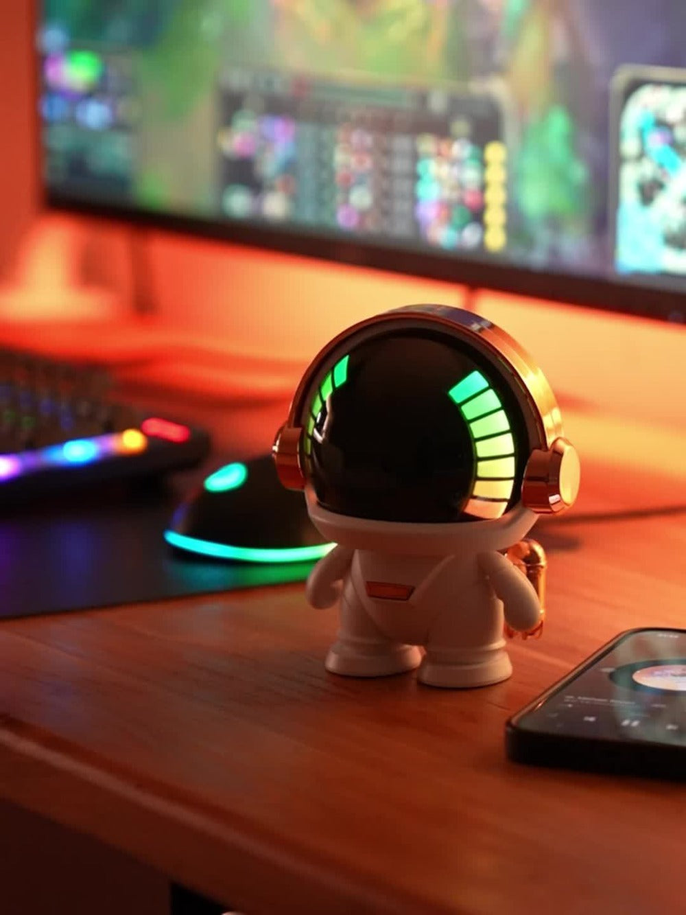 Cute Astronaut Wireless Speaker with LED Light, Portable Bluetooth Mini Speaker with Stereo Sound, USB Rechargeable Desktop Decoration Speaker for Home, Office & Party – Unique Birthday Gift for Kids, Teens & Adults