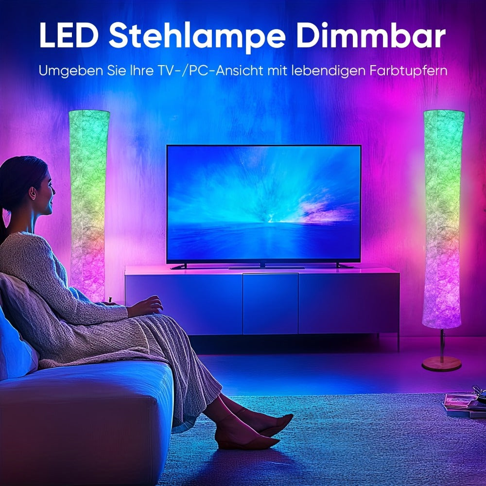 RGB Smart Floor Lamp 16 Million Colors – Music Sync, App & Remote Control, Scene Modes, White Fabric Shade Standing Lamp for Living Room, Bedroom & Gaming Room | 1 & 2 Pack