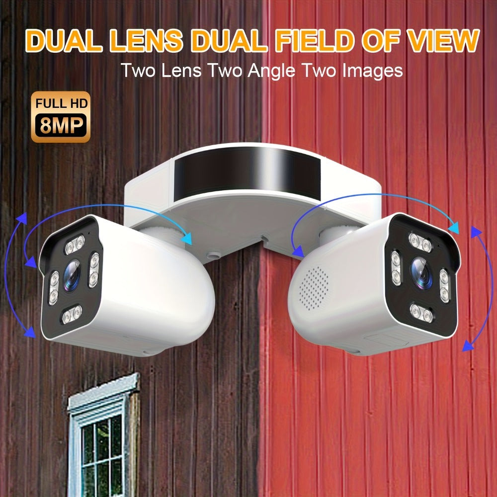8MP Dual Lens PTZ Security Camera Outdoor Indoor WiFi Wireless Surveillance Camera 360° Panoramic View Corner Mount Full Color Night Vision Waterproof IP66