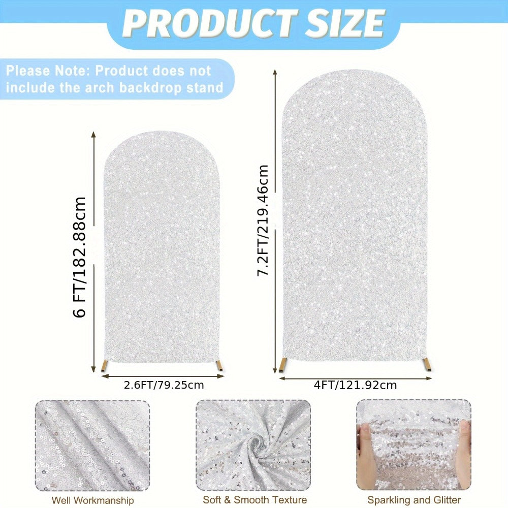Glitter Sequin Arch Cover 2 Set 6Ft & 7.2Ft Metallic Spandex Payette Panel Wedding Arch Backdrop Cover for Wedding Ceremony, Birthday Party, Bridal Shower & Event Decoration