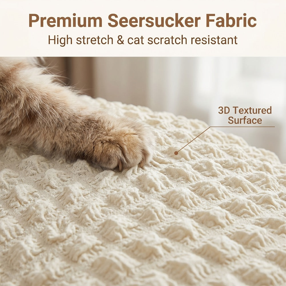 Seersucker Sofa Slipcover Elastic Band Closure Pet-Friendly All-Purpose Sofa Cover for Living Room Home Decor Protection — Single 2 4 Seater Multiple Colors