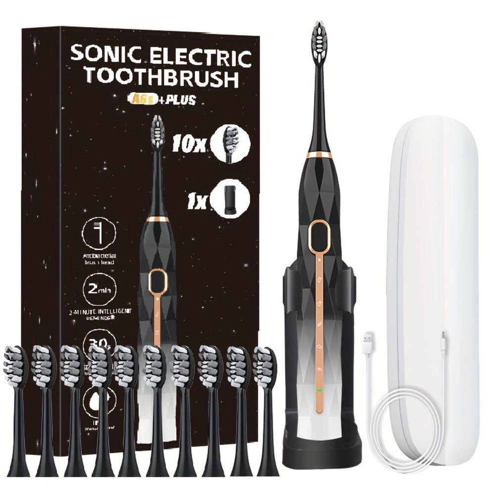 IPX8 Sonic Electric Toothbrush with 8 Replacement Brush Heads — Metal Shaft, USB Rechargeable 500mAh, Travel Case & Holder, Deep Plaque Removal for Adults Men & Women, 5 Colors