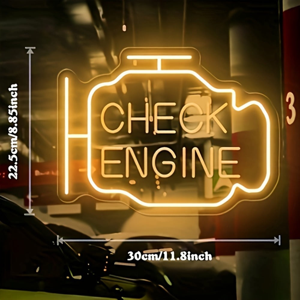 Neon Sign Check Engine LED – Funny Car-Themed Wall Mounted Light for Bedroom, Garage, Wedding, Engagement Party & Home Decor, Multipurpose Decorative Neon Lamp