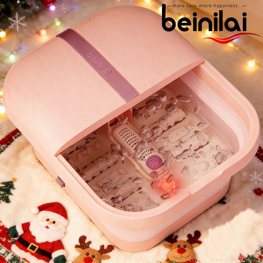 Collapsible Foot Bath Spa Massager with Heat Bubble Jets Massage Rollers LED Light Foldable Pedicure Foot Soak Tub Built-In Scrubber Home Use Gift for Women
