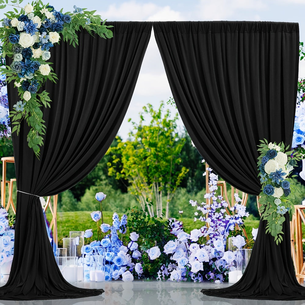 10x10Ft Polyester Photography Backdrop 2-Pack – Photo Booth Background Curtain for Party, Birthday, Wedding, Holiday, Stage & Exhibition Decoration, Wrinkle-Free, Machine Washable, Easy Pole Install