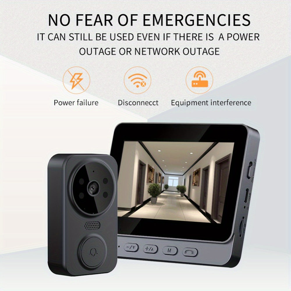 No WiFi Video Doorbell with 4.3" Indoor Monitor 1080P FHD – 120° Wide Angle, 850nm Night Vision, Two-Way Video Intercom, 2-Month Battery, SD Card Storage up to 256GB, One-Key Setup, Black